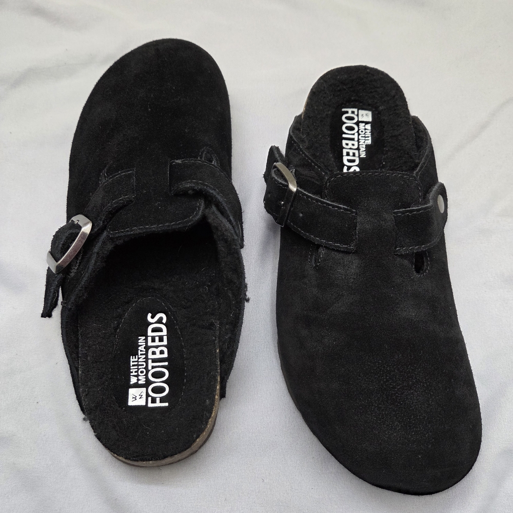 White Mountain Black Suede Footbed Clogs Mule Sandals Size 6